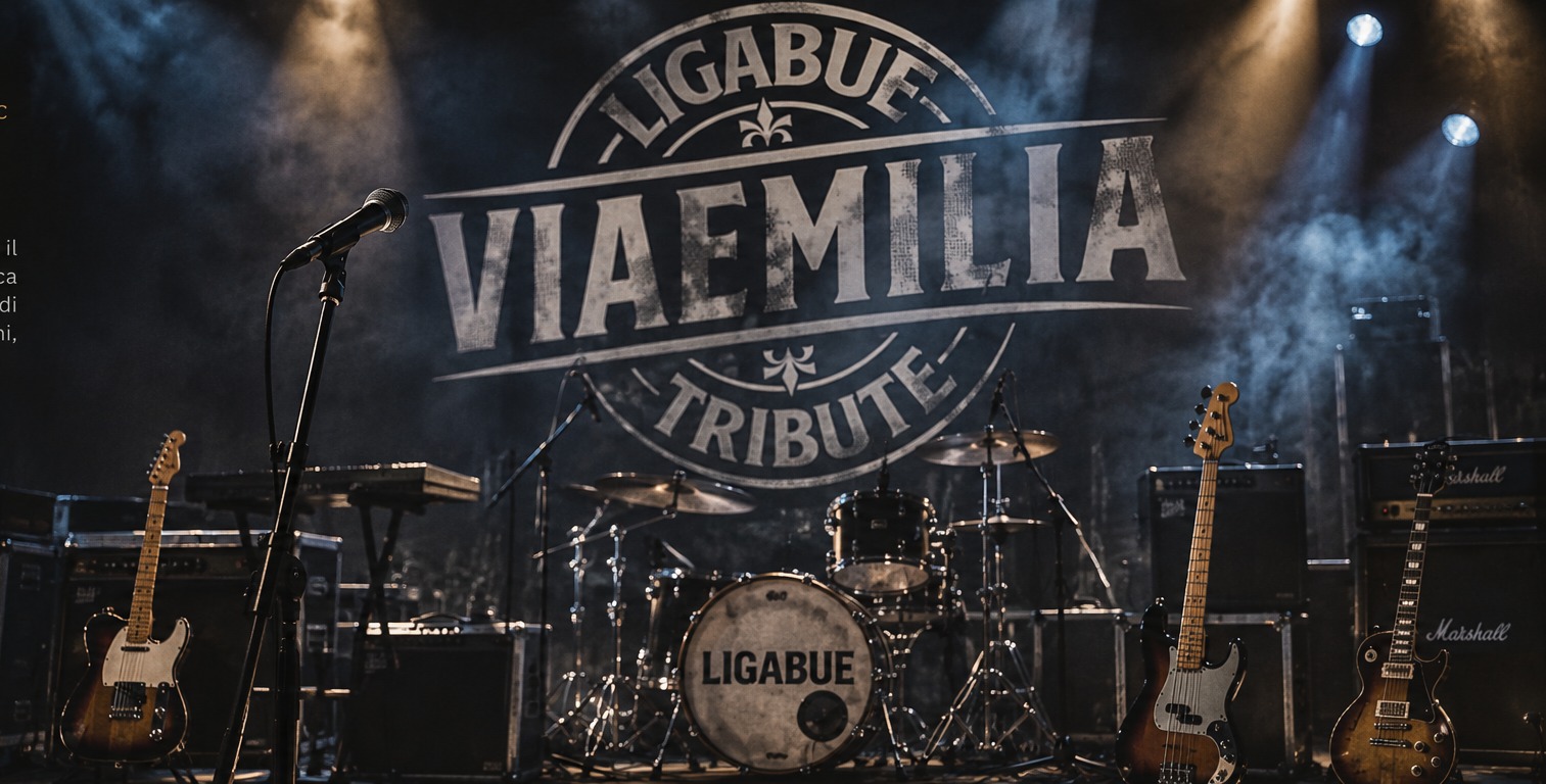 Palco rock con strumenti e atmosfera ViaEmilia